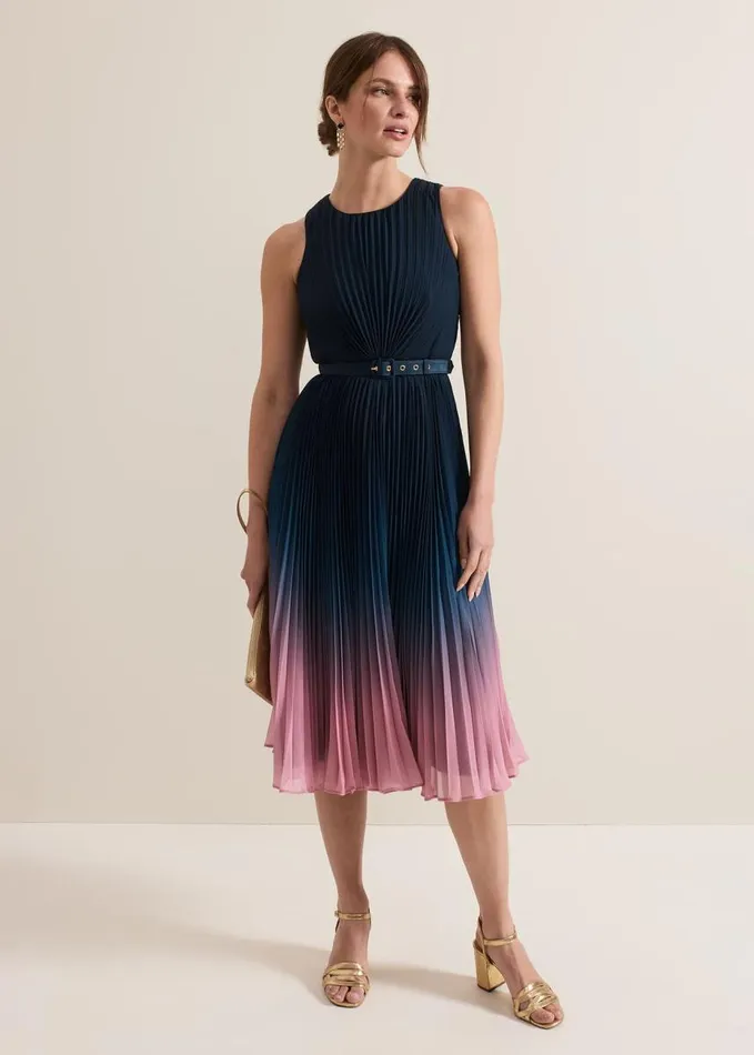 Phase Eight Petite Simara Ombre Pleat Midi Dress Multicoloured Women Petite Dresses