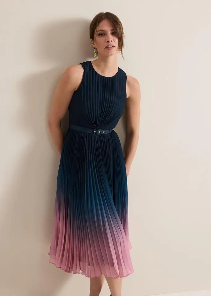 Phase Eight Petite Simara Ombre Pleat Midi Dress Multicoloured Women Petite Dresses