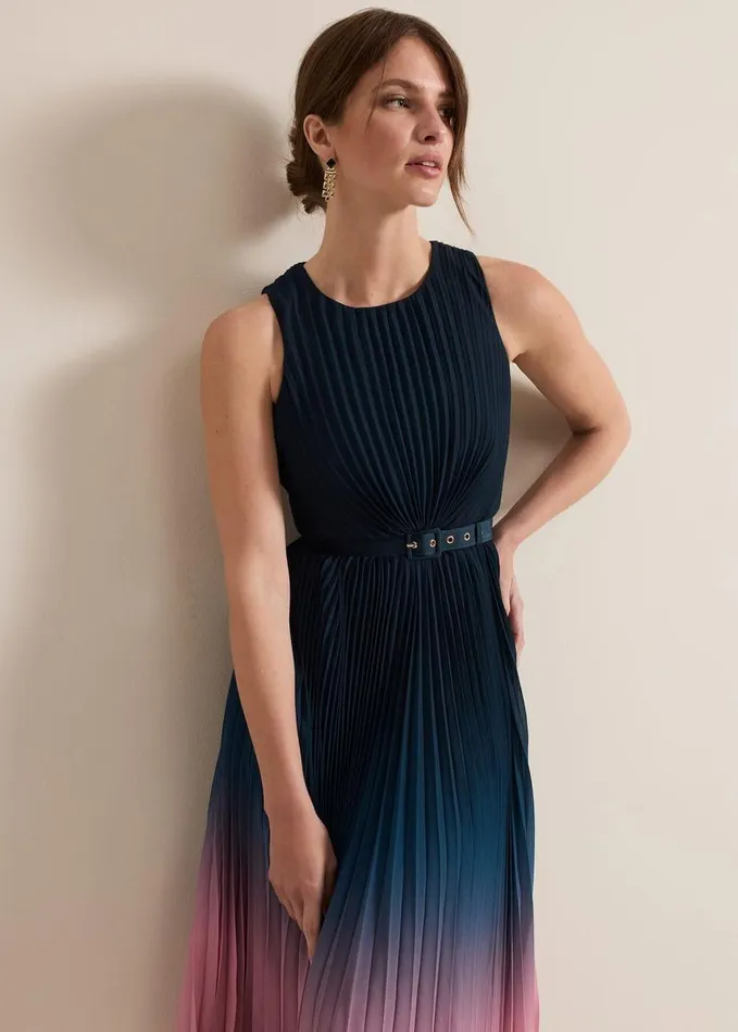 Phase Eight Petite Simara Ombre Pleat Midi Dress Multicoloured Women Petite Dresses