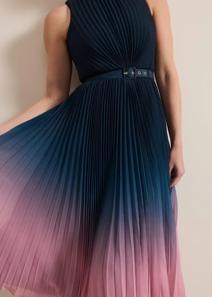 Phase Eight Petite Simara Ombre Pleat Midi Dress Multicoloured Women Petite Dresses