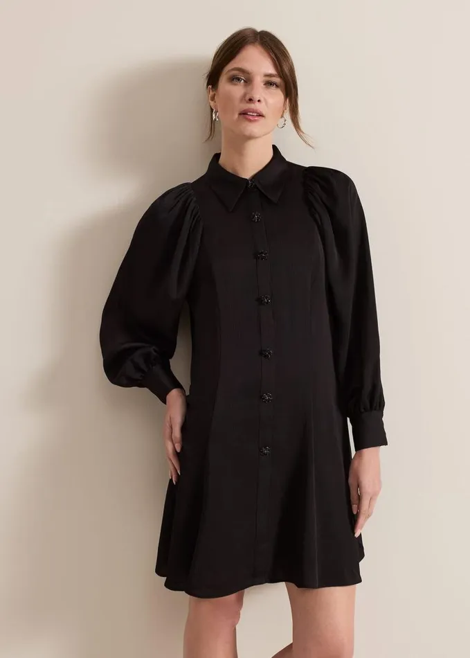 Phase Eight Petite Tila Black Satin Shirt Dress Black Women Dresses