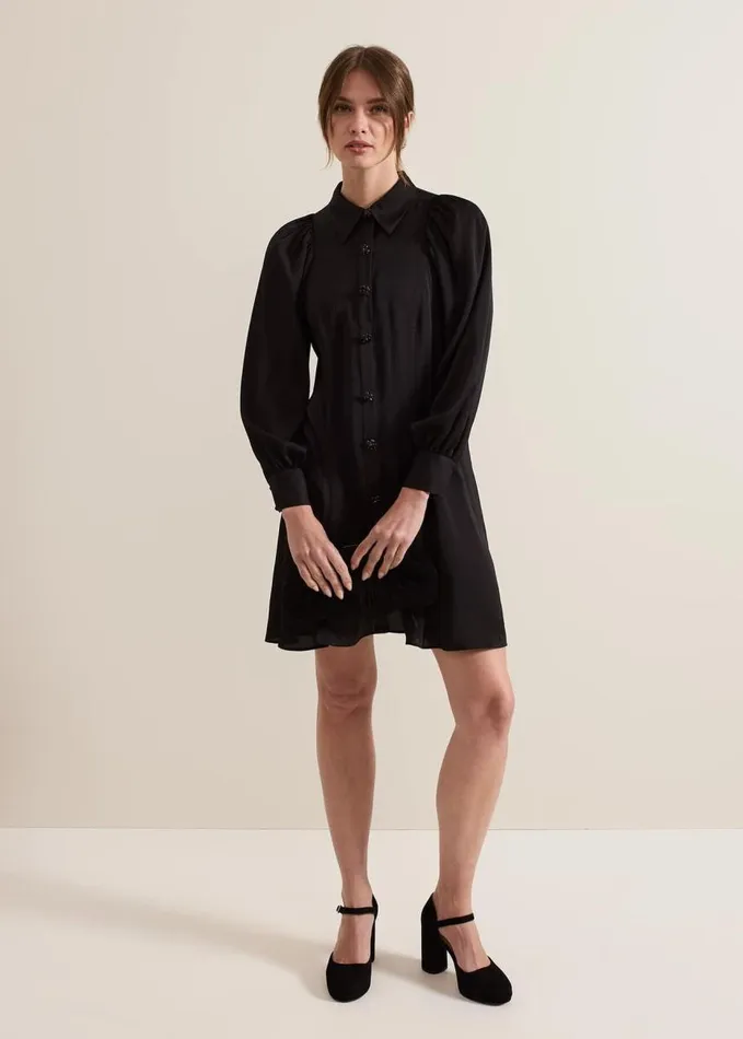 Phase Eight Petite Tila Black Satin Shirt Dress Black Women Dresses