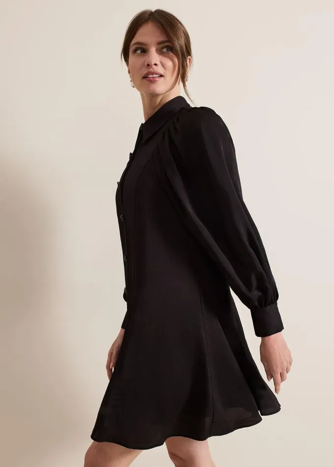 Phase Eight Petite Tila Black Satin Shirt Dress Black Women Dresses