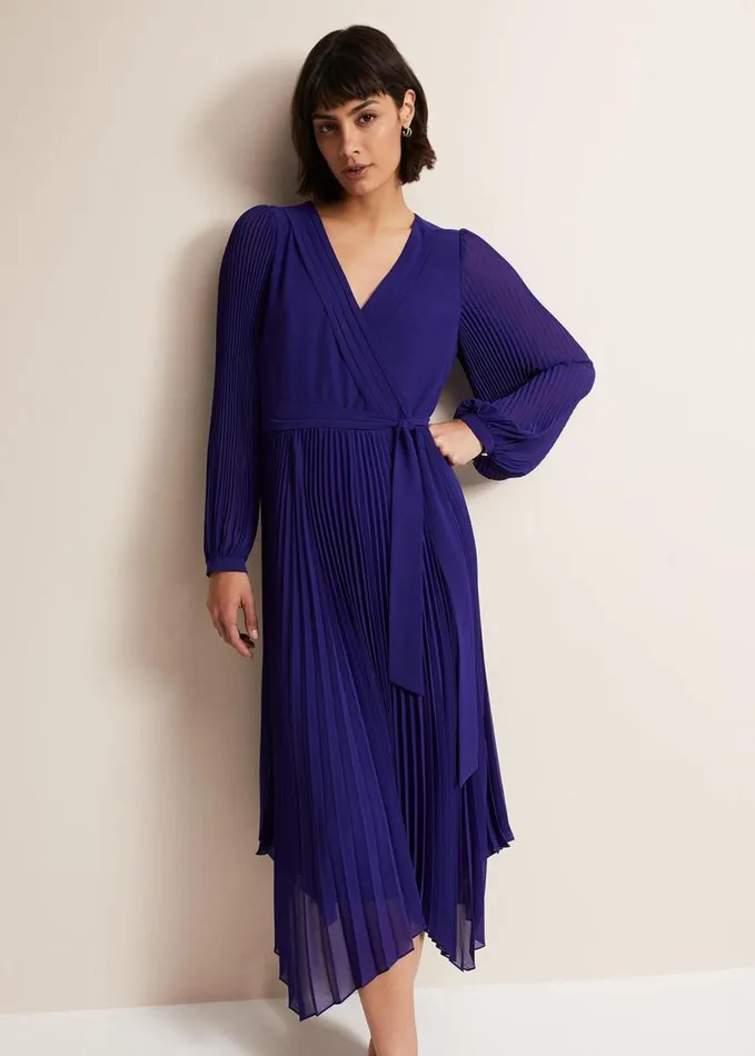 Phase Eight Petra Blue Pleated Midi Dress Cobalt Women Dresses