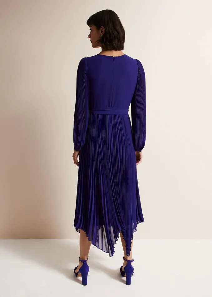 Phase Eight Petra Blue Pleated Midi Dress Cobalt Women Dresses