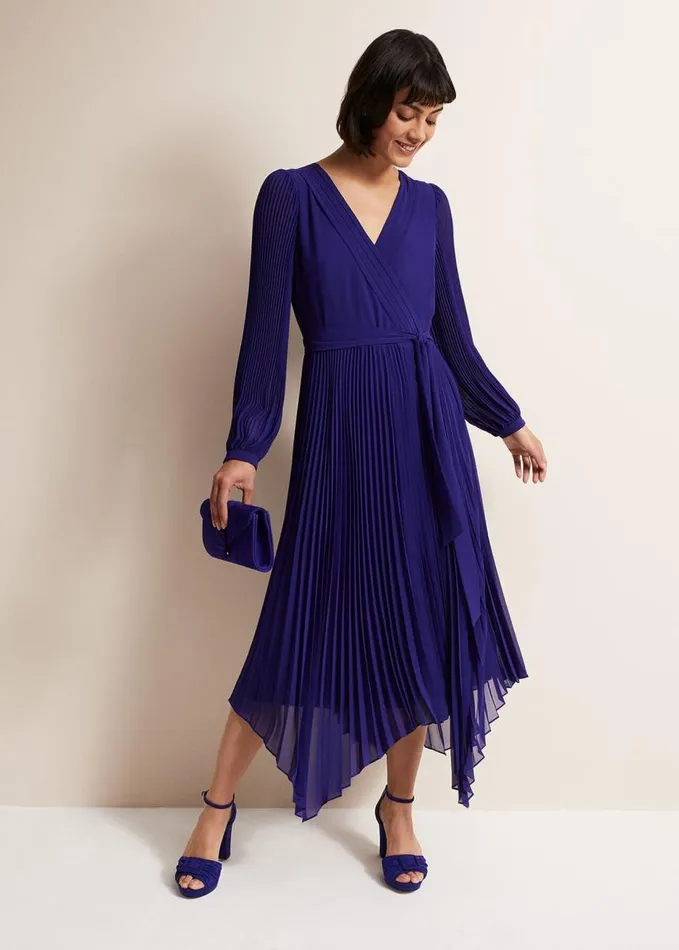 Phase Eight Petra Blue Pleated Midi Dress Cobalt Women Dresses