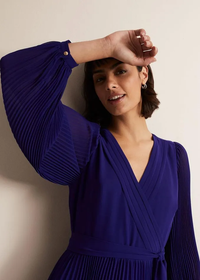 Phase Eight Petra Blue Pleated Midi Dress Cobalt Women Dresses