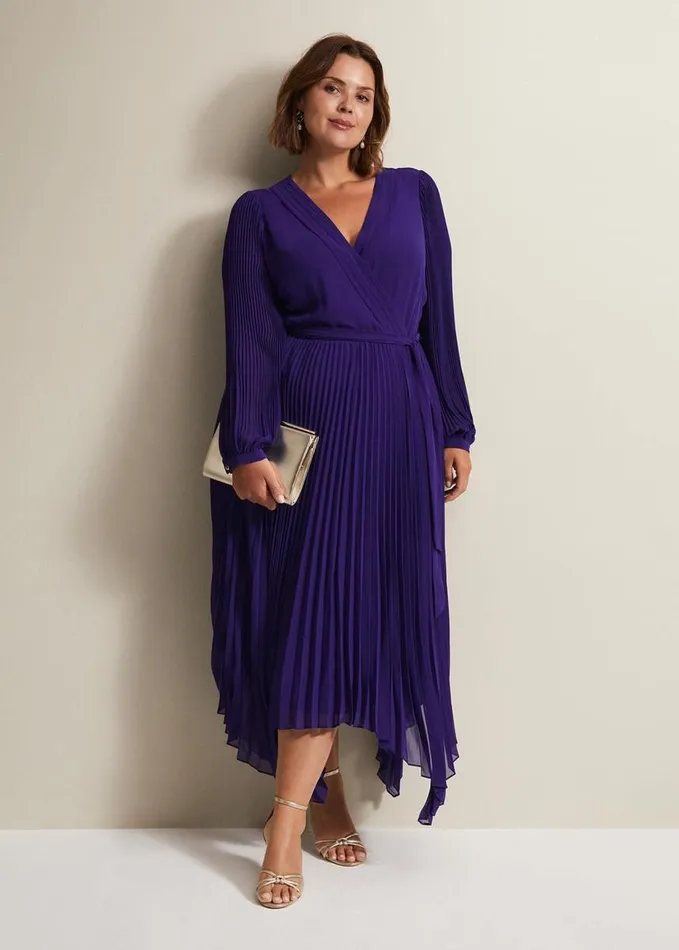 Phase Eight Petra Blue Pleated Midi Dress Cobalt Women Dresses