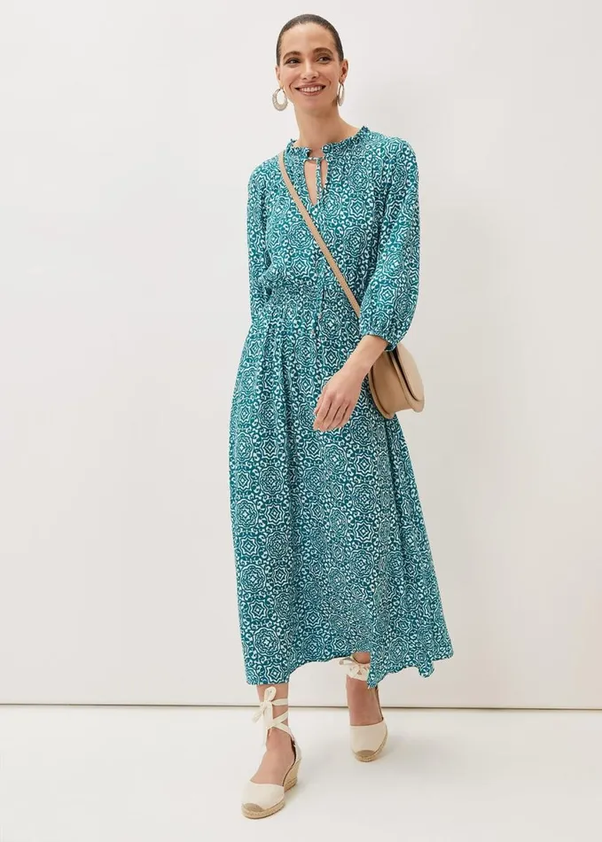 Phase Eight Phillipa Tile Print Midaxi Dress Tealivory Women Dresses