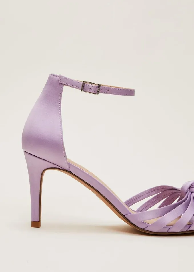 Phase Eight Purple Satin Open Toe Heels Lilac Women Occasion Shoes