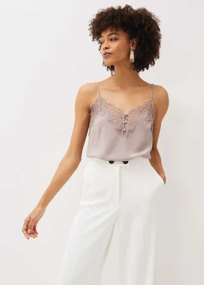 Phase Eight Rachael Silk Lace Trim Camisole Latte Women Shirts and Blouses