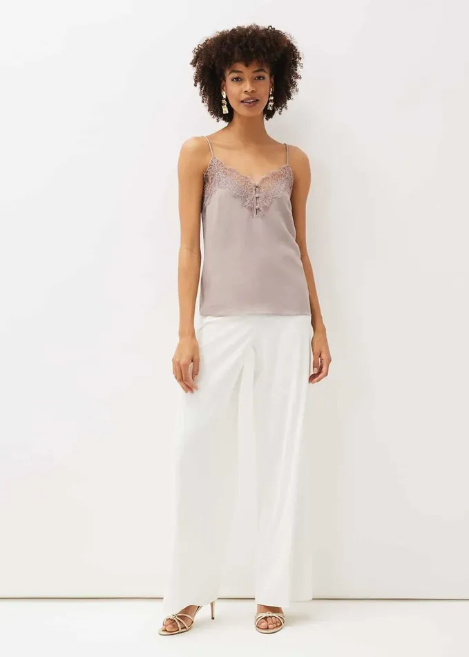 Phase Eight Rachael Silk Lace Trim Camisole Latte Women Shirts and Blouses