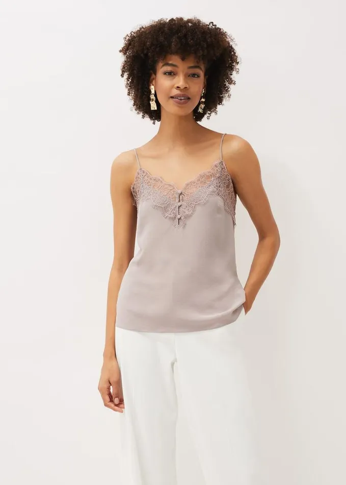 Phase Eight Rachael Silk Lace Trim Camisole Latte Women Shirts and Blouses