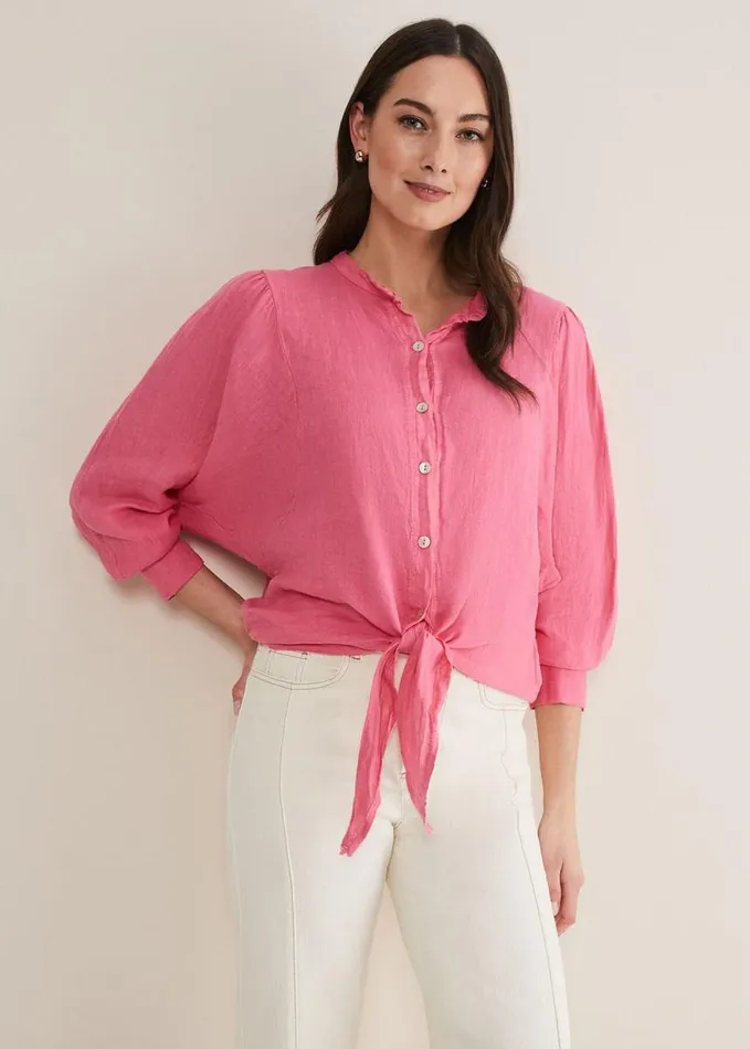 Phase Eight Raelynn Tie Front Linen Blouse Pink Women Shirts and Blouses