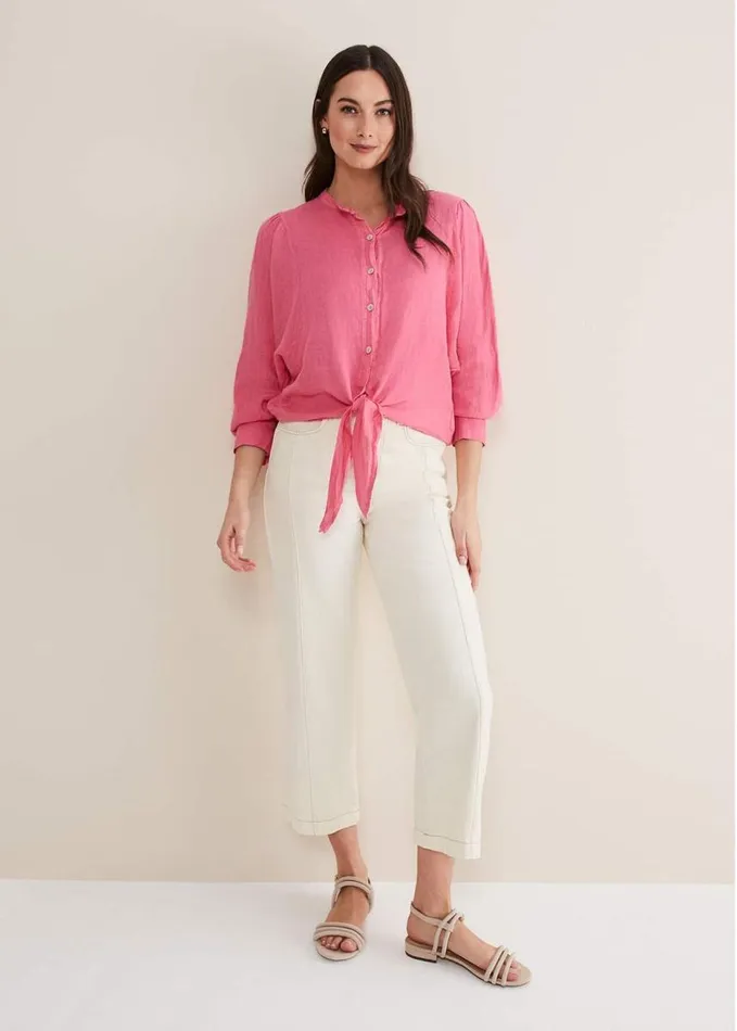 Phase Eight Raelynn Tie Front Linen Blouse Pink Women Shirts and Blouses