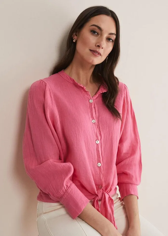 Phase Eight Raelynn Tie Front Linen Blouse Pink Women Shirts and Blouses