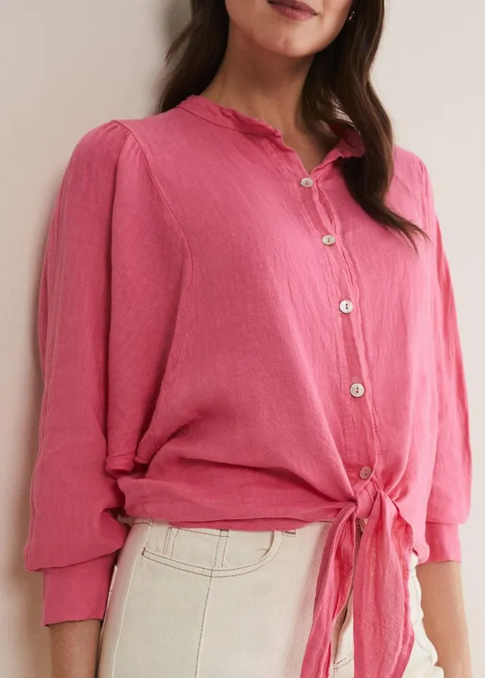 Phase Eight Raelynn Tie Front Linen Blouse Pink Women Shirts and Blouses