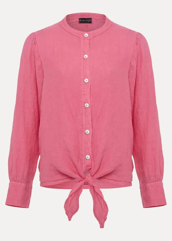 Phase Eight Raelynn Tie Front Linen Blouse Pink Women Shirts and Blouses