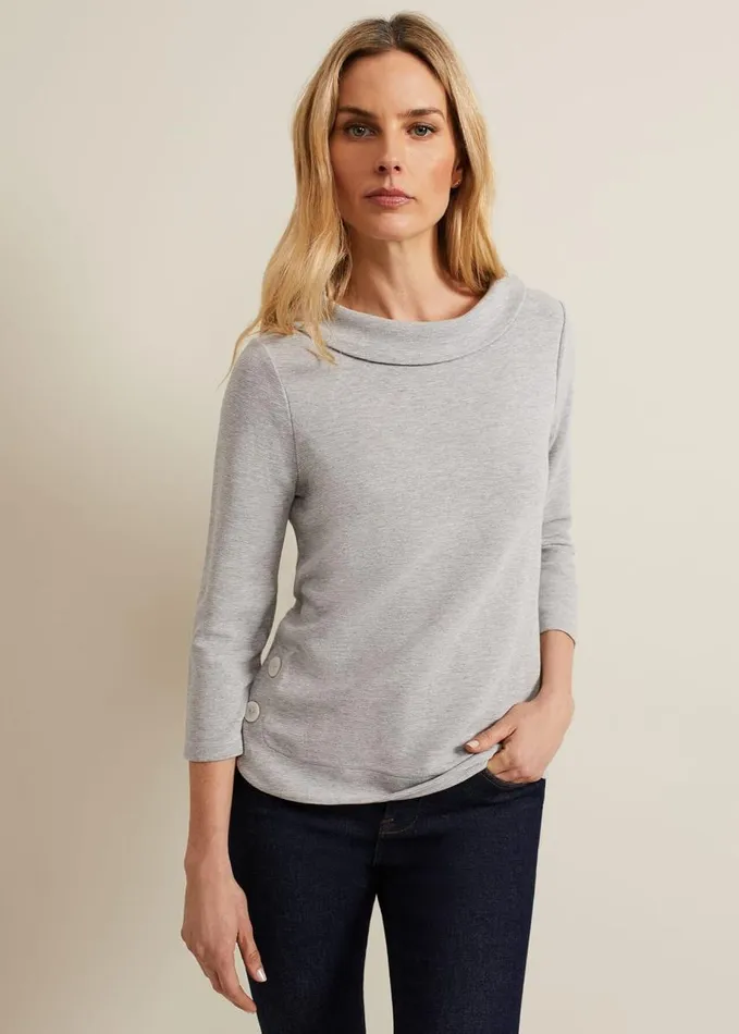 Phase Eight Remy Textured Cowl Neck Top Grey Women Tops and TShirts