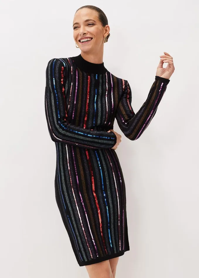 Phase Eight Rhonwen Sequin Stripe Dress Black Multi Women Dresses