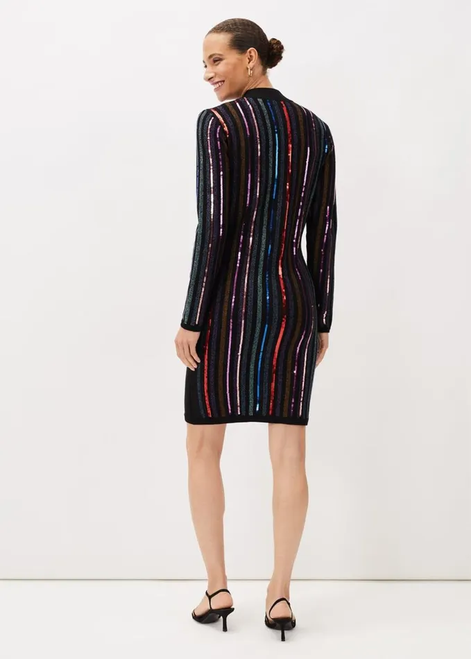 Phase Eight Rhonwen Sequin Stripe Dress Black Multi Women Dresses