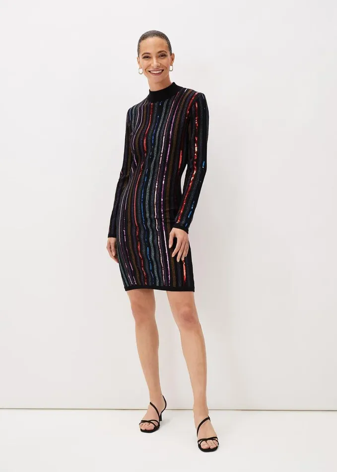 Phase Eight Rhonwen Sequin Stripe Dress Black Multi Women Dresses