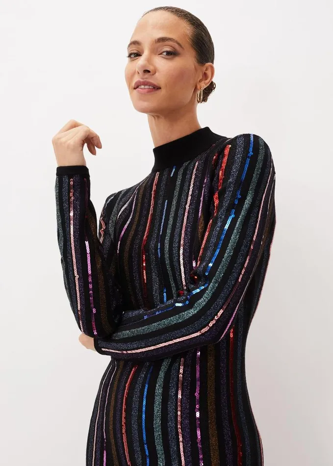 Phase Eight Rhonwen Sequin Stripe Dress Black Multi Women Dresses
