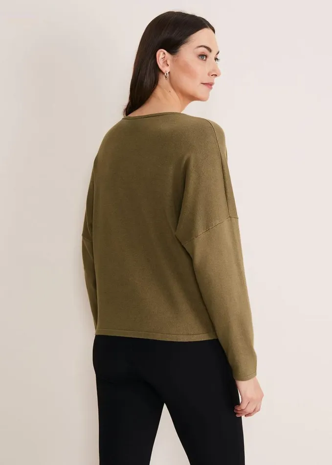Phase Eight Rose Pocket Trim Knit Olive Women Knitwear