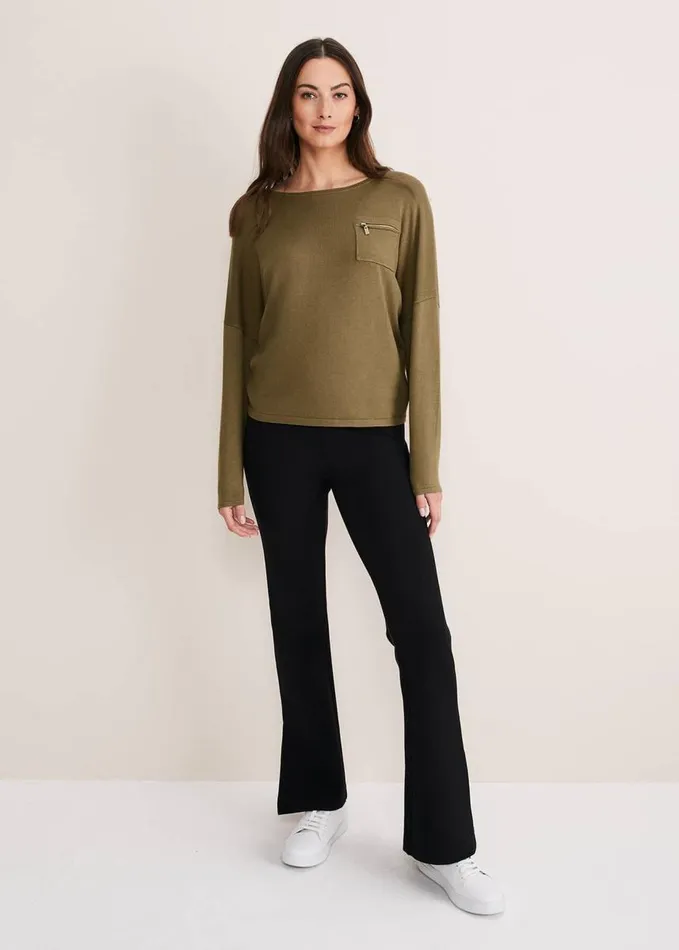 Phase Eight Rose Pocket Trim Knit Olive Women Knitwear