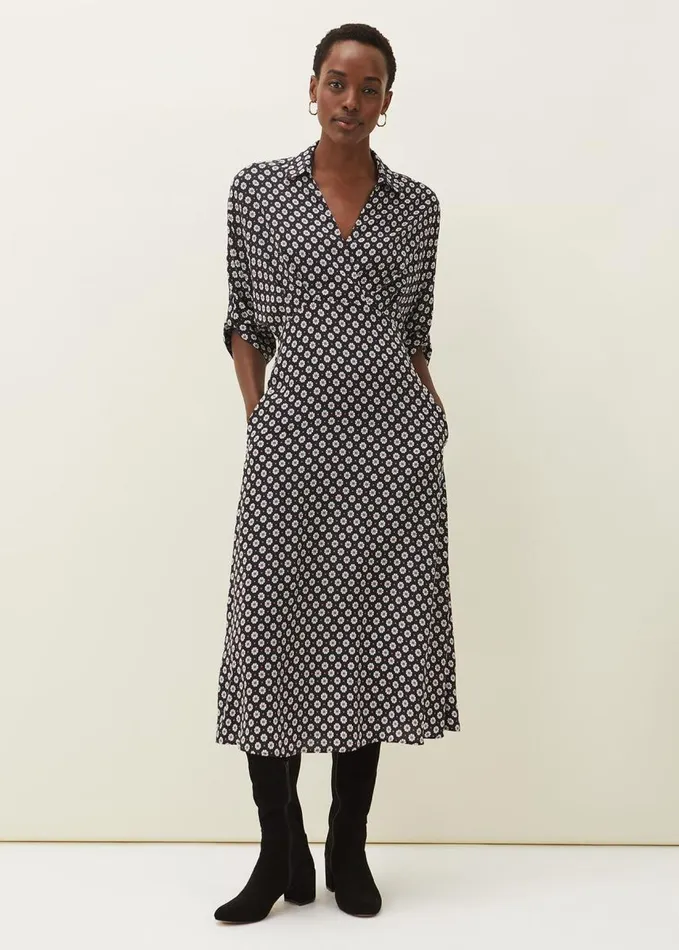 Phase Eight Ryleigh Geometric Print Midi Dress Blackraspberry Women Dresses