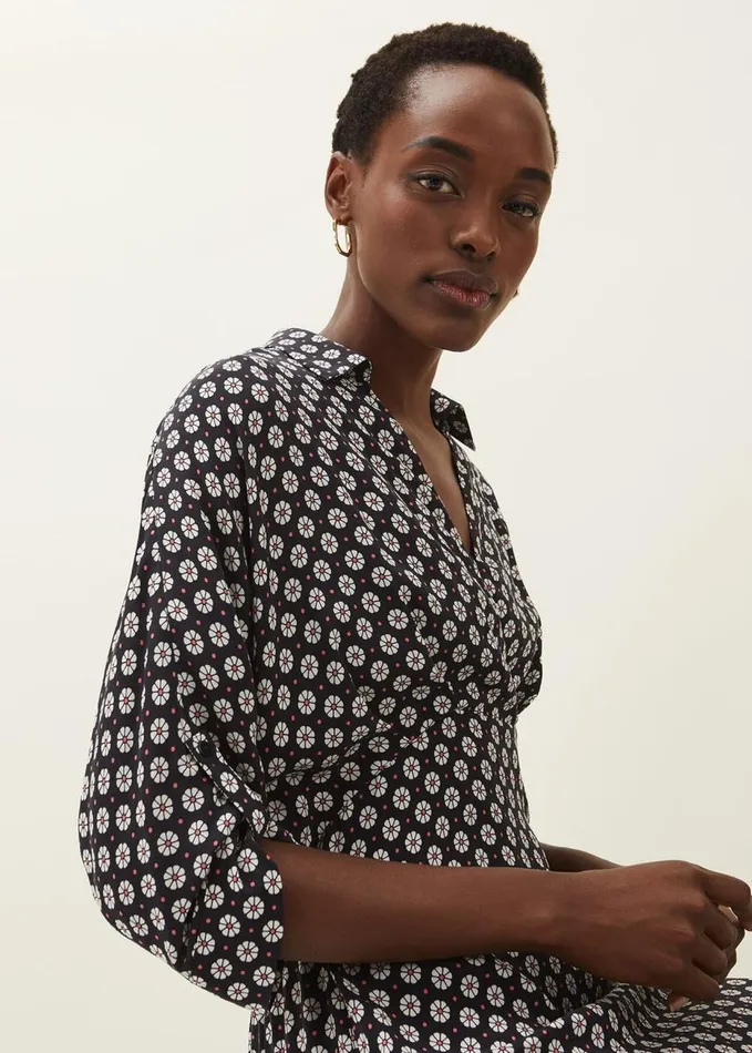 Phase Eight Ryleigh Geometric Print Midi Dress Blackraspberry Women Dresses
