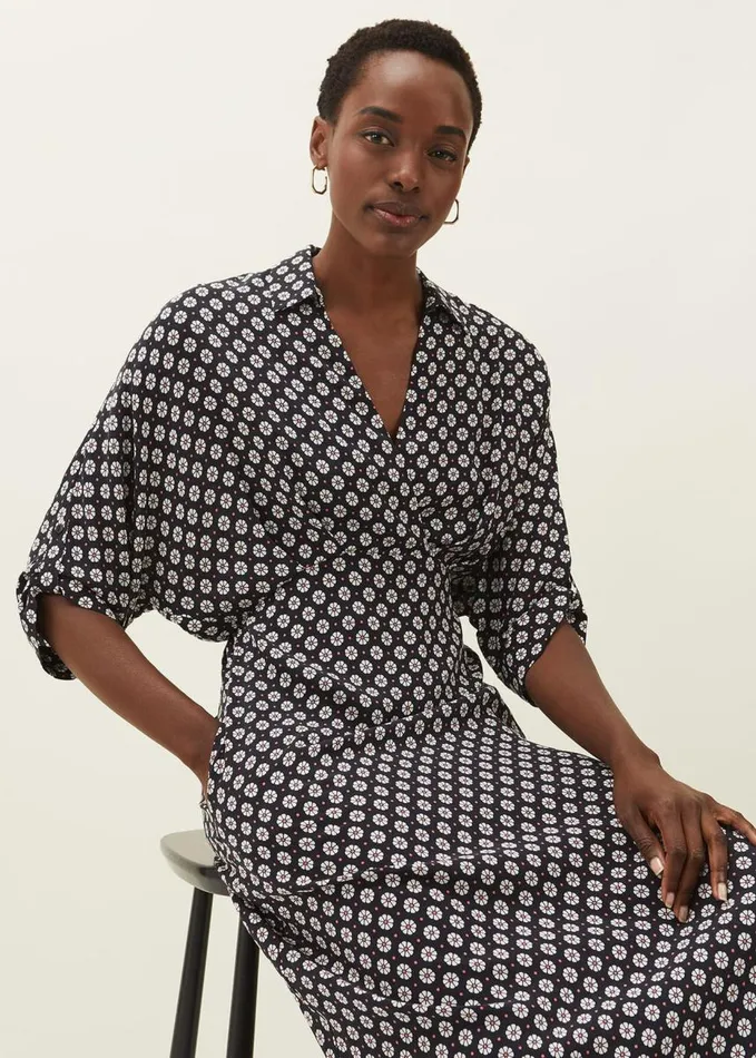 Phase Eight Ryleigh Geometric Print Midi Dress Blackraspberry Women Dresses