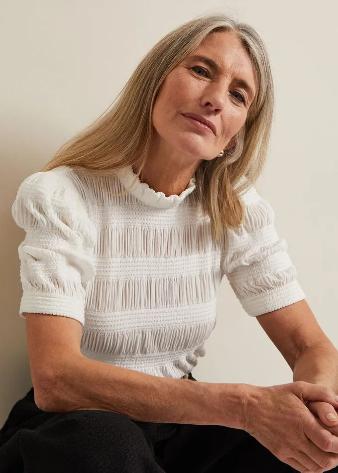Phase Eight Samiha Textured Top Ivory Women Tops and TShirts