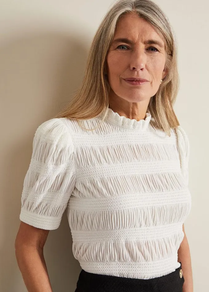 Phase Eight Samiha Textured Top Ivory Women Tops and TShirts