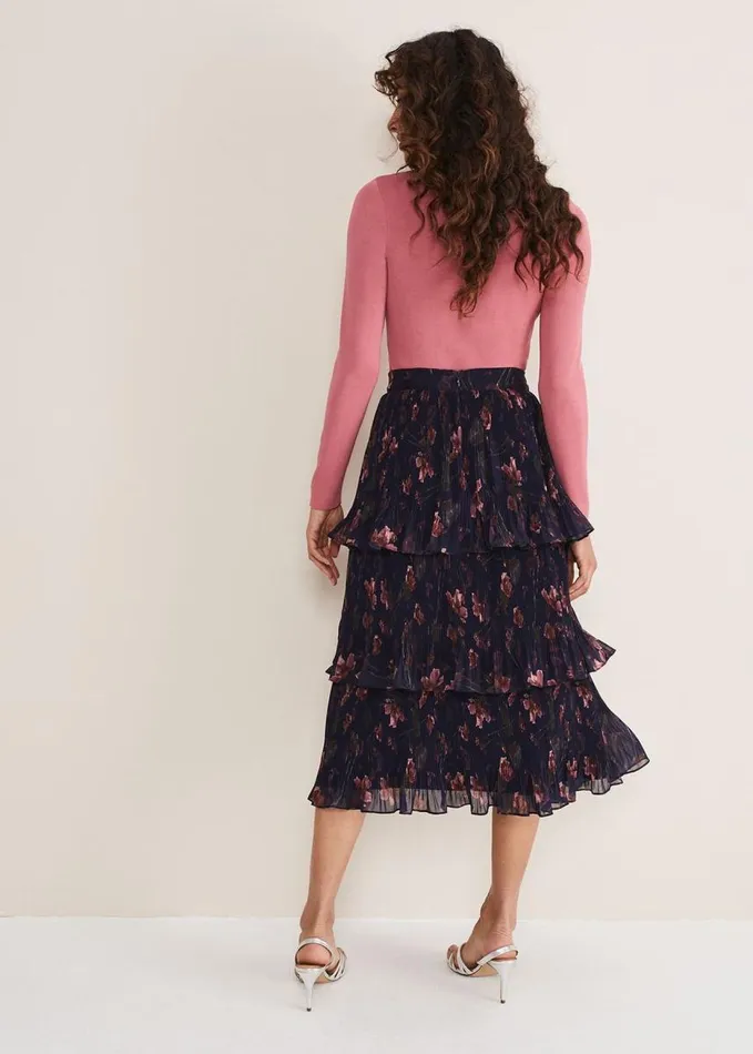 Phase Eight Selena Tiered Printed Skirt Navymulti Women Skirts