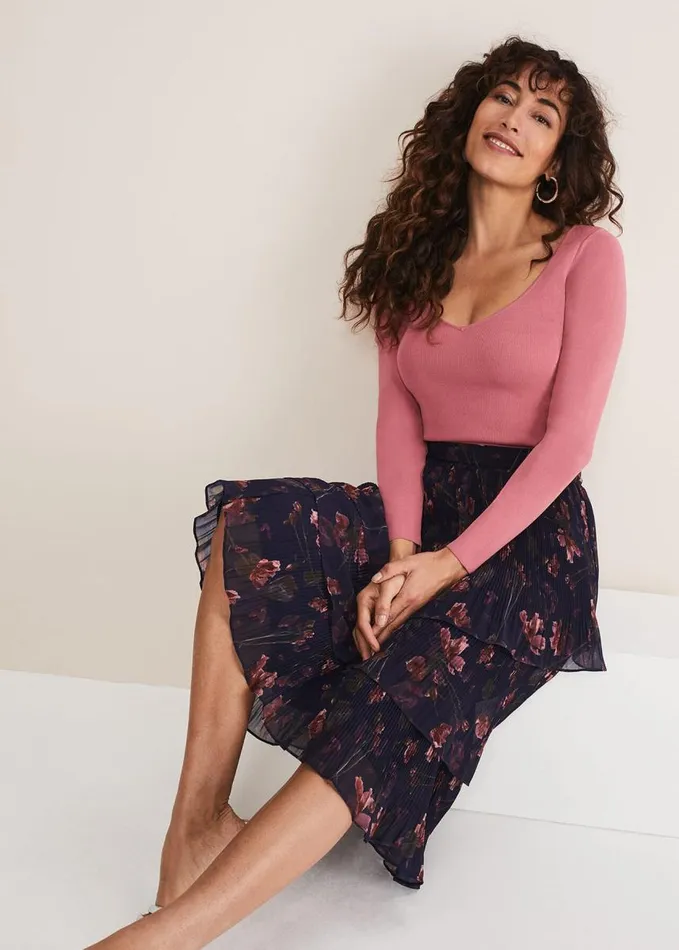 Phase Eight Selena Tiered Printed Skirt Navymulti Women Skirts