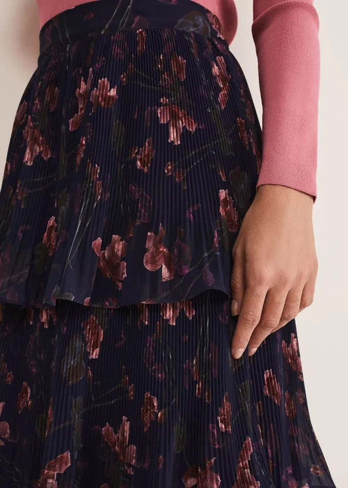 Phase Eight Selena Tiered Printed Skirt Navymulti Women Skirts