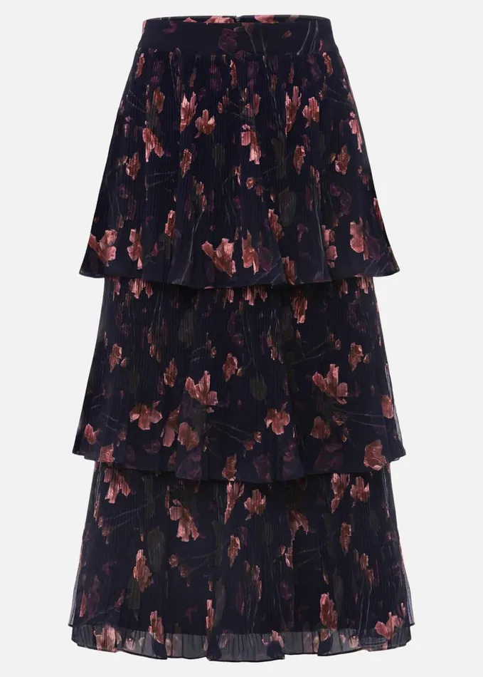 Phase Eight Selena Tiered Printed Skirt Navymulti Women Skirts