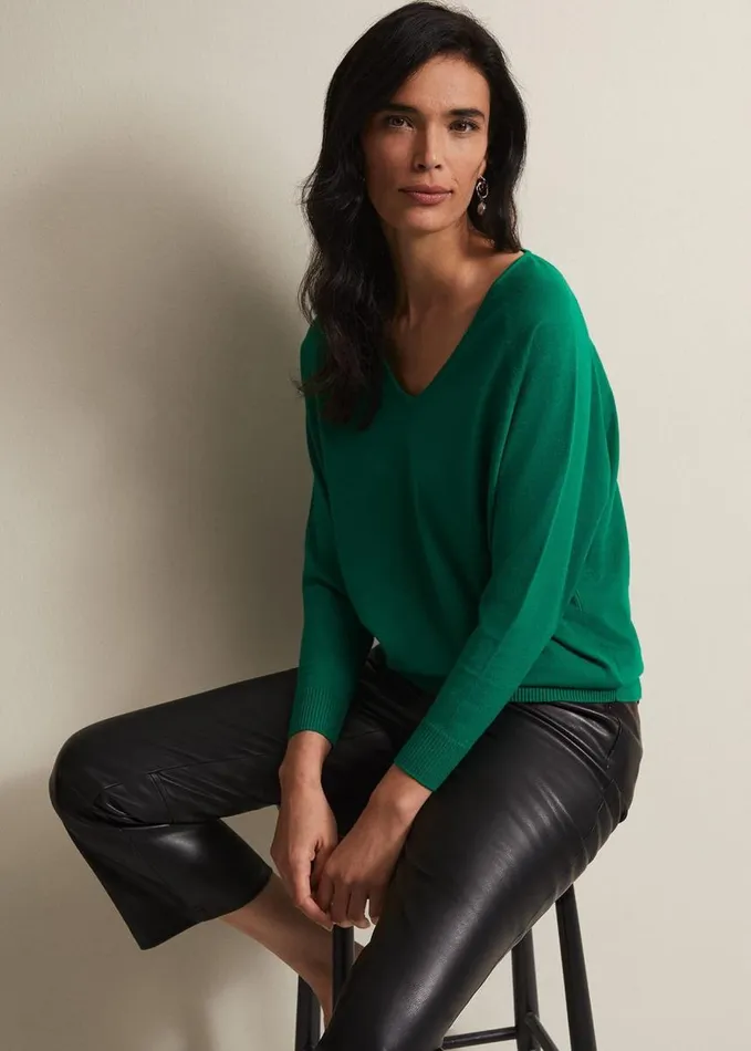 Phase Eight Senita Fine Knit VNeck Jumper Green Women Knitwear