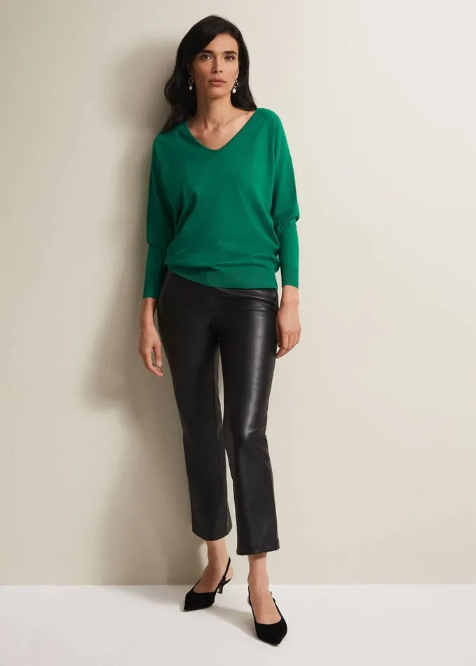 Phase Eight Senita Fine Knit VNeck Jumper Green Women Knitwear
