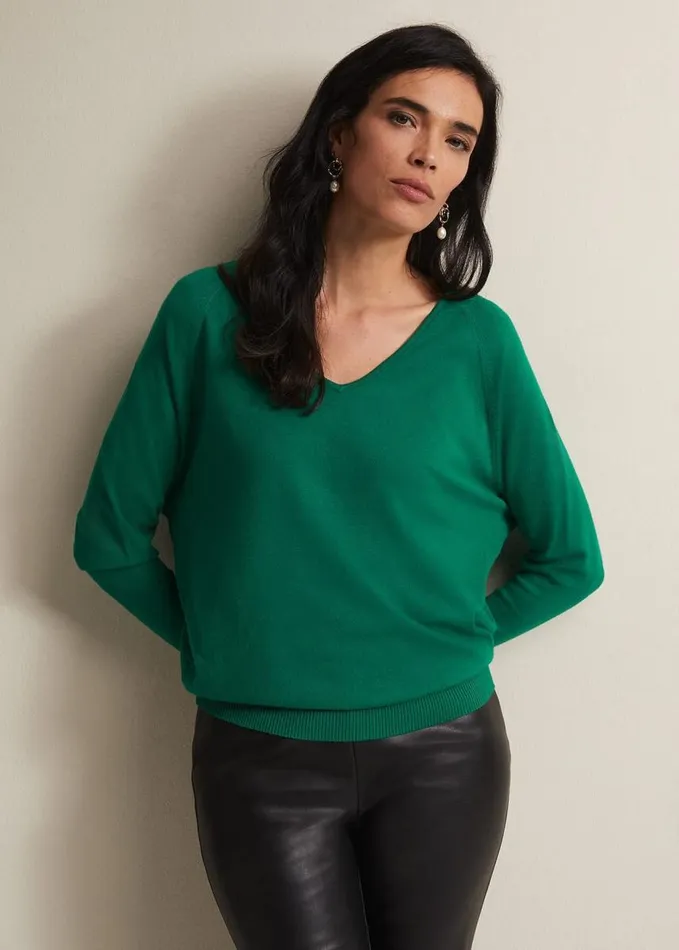Phase Eight Senita Fine Knit VNeck Jumper Green Women Knitwear