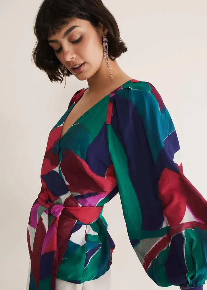 Phase Eight Shalni Abstract Floral Wrap Top Multicoloured Women Shirts and Blouses
