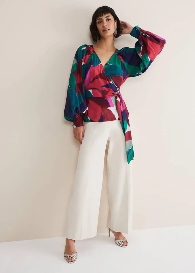 Phase Eight Shalni Abstract Floral Wrap Top Multicoloured Women Shirts and Blouses