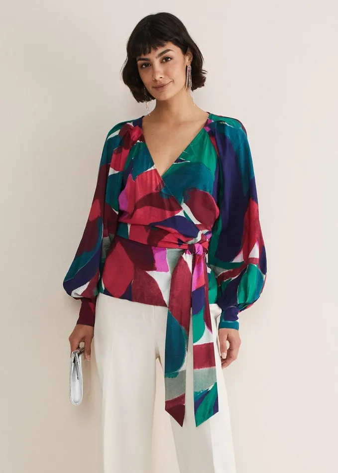 Phase Eight Shalni Abstract Floral Wrap Top Multicoloured Women Shirts and Blouses