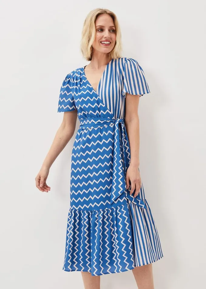 Phase Eight Shelby Zig Zag Midi Dress Bluecream Women Dresses