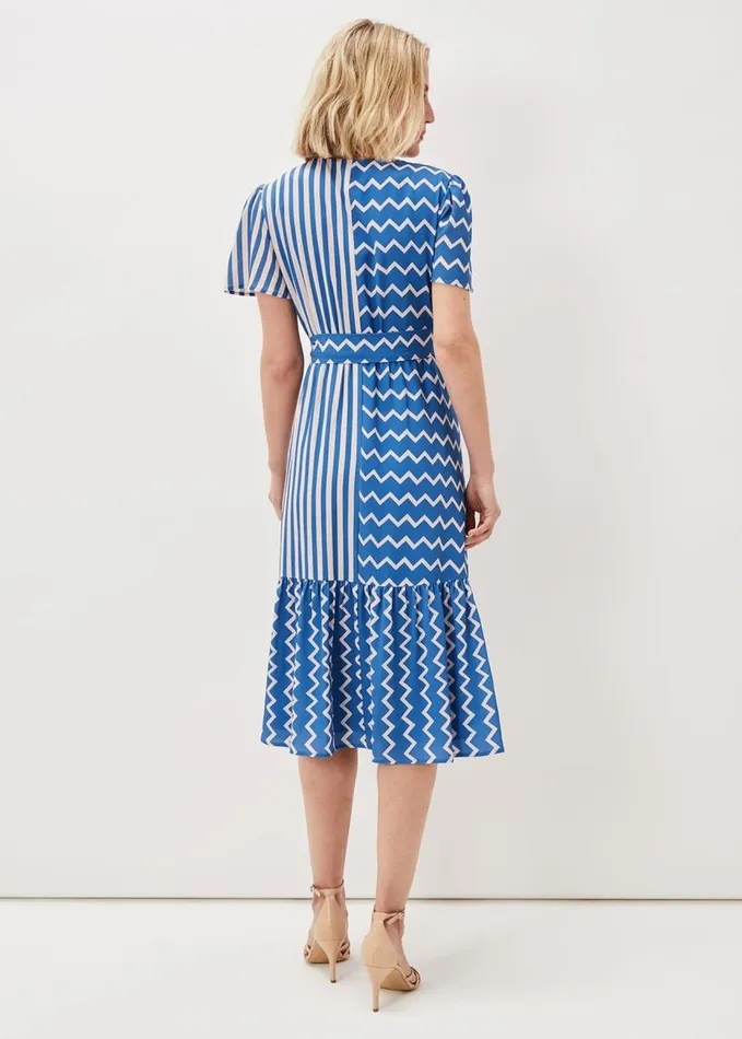 Phase Eight Shelby Zig Zag Midi Dress Bluecream Women Dresses