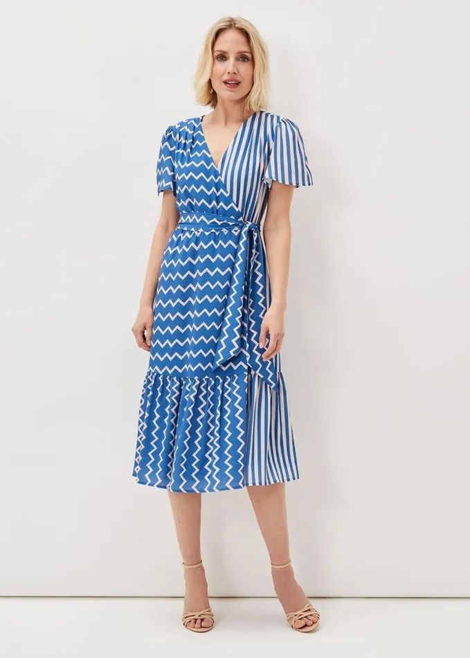 Phase Eight Shelby Zig Zag Midi Dress Bluecream Women Dresses
