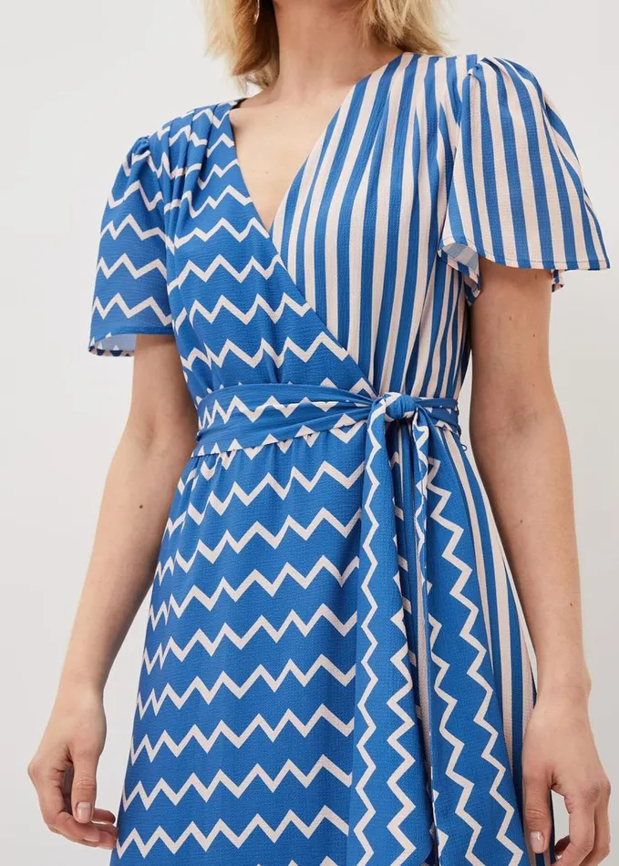 Phase Eight Shelby Zig Zag Midi Dress Bluecream Women Dresses
