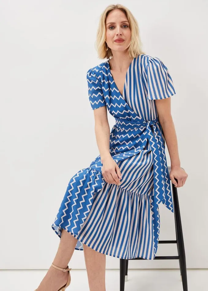 Phase Eight Shelby Zig Zag Midi Dress Bluecream Women Dresses