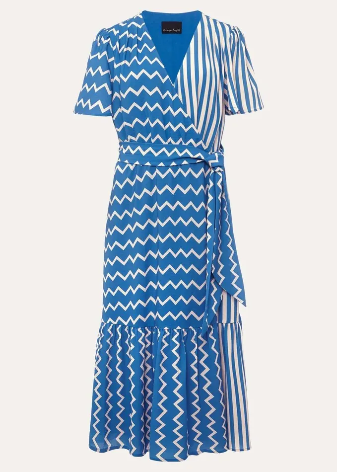 Phase Eight Shelby Zig Zag Midi Dress Bluecream Women Dresses